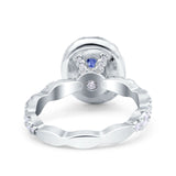 Oval Art Deco Halo Engagement Wedding Bridal Ring Round Simulated Cubic Zirconia 925 Sterling Silver