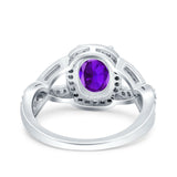 Infinity Twisted Shank Art Deco Halo Oval Wedding Engagement Ring Round Simulated Cubic Zirconia 925 Sterling Silver