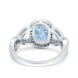 Infinity Twisted Shank Art Deco Halo Oval Wedding Engagement Ring Round Simulated Cubic Zirconia 925 Sterling Silver