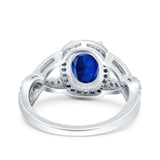 Infinity Twisted Shank Art Deco Halo Oval Wedding Engagement Ring Round Simulated Cubic Zirconia 925 Sterling Silver