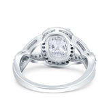 Infinity Twisted Shank Art Deco Halo Oval Wedding Engagement Ring Round Simulated Cubic Zirconia 925 Sterling Silver