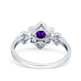 Halo Art Deco Cluster Floral Wedding Engagement Ring Round Simulated Cubic Zirconia 925 Sterling Silver