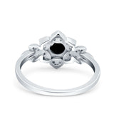 Halo Art Deco Cluster Floral Wedding Engagement Ring Round Simulated Cubic Zirconia 925 Sterling Silver