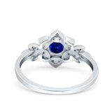 Halo Art Deco Cluster Floral Wedding Engagement Ring Round Simulated Cubic Zirconia 925 Sterling Silver