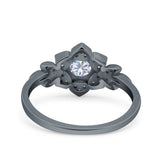Halo Art Deco Cluster Floral Wedding Engagement Ring Round Simulated Cubic Zirconia 925 Sterling Silver