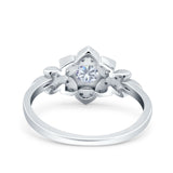 Halo Art Deco Cluster Floral Wedding Engagement Ring Round Simulated Cubic Zirconia 925 Sterling Silver