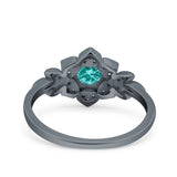 Halo Art Deco Cluster Floral Wedding Engagement Ring Round Simulated Cubic Zirconia 925 Sterling Silver