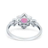 Halo Art Deco Cluster Floral Wedding Engagement Ring Round Simulated Cubic Zirconia 925 Sterling Silver