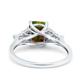 Art Deco Emerald Cut Wedding Bridal Ring Round Simulated Cubic Zirconia 925 Sterling Silver
