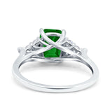 Art Deco Emerald Cut Wedding Bridal Ring Round Simulated Cubic Zirconia 925 Sterling Silver