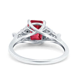 Art Deco Emerald Cut Wedding Bridal Ring Round Simulated Cubic Zirconia 925 Sterling Silver