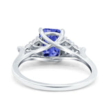 Art Deco Emerald Cut Wedding Bridal Ring Round Simulated Cubic Zirconia 925 Sterling Silver