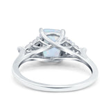 Art Deco Emerald Cut Wedding Bridal Ring Round Simulated Cubic Zirconia 925 Sterling Silver