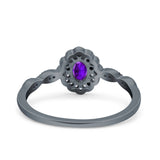 Halo Vintage Floral Art Deco Wedding Bridal Ring Oval Simulated Cubic Zirconia 925 Sterling Silver