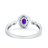 Halo Vintage Floral Art Deco Wedding Bridal Ring Oval Simulated Cubic Zirconia 925 Sterling Silver