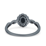 Halo Vintage Floral Art Deco Wedding Bridal Ring Oval Simulated Cubic Zirconia 925 Sterling Silver