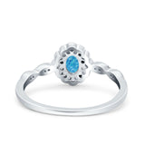 Halo Vintage Floral Art Deco Wedding Bridal Ring Oval Simulated Cubic Zirconia 925 Sterling Silver