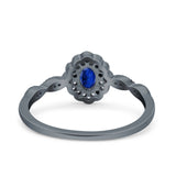 Halo Vintage Floral Art Deco Wedding Bridal Ring Oval Simulated Cubic Zirconia 925 Sterling Silver