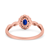 Halo Vintage Floral Art Deco Wedding Bridal Ring Oval Simulated Cubic Zirconia 925 Sterling Silver