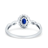Halo Vintage Floral Art Deco Wedding Bridal Ring Oval Simulated Cubic Zirconia 925 Sterling Silver