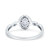 Halo Vintage Floral Art Deco Wedding Bridal Ring Oval Simulated Cubic Zirconia 925 Sterling Silver