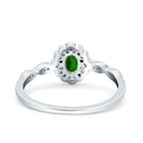Halo Vintage Floral Art Deco Wedding Bridal Ring Oval Simulated Cubic Zirconia 925 Sterling Silver