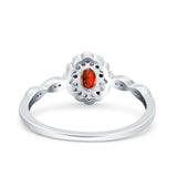 Halo Vintage Floral Art Deco Wedding Bridal Ring Oval Simulated Cubic Zirconia 925 Sterling Silver