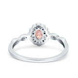 Halo Vintage Floral Art Deco Wedding Bridal Ring Oval Simulated Cubic Zirconia 925 Sterling Silver