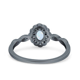 Halo Vintage Floral Art Deco Wedding Bridal Ring Oval Simulated Cubic Zirconia 925 Sterling Silver