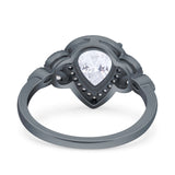 Halo Art Deco Wedding Pear Bridal Ring Marquise Round Simulated Cubic Zirconia 925 Sterling Silver