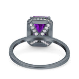 Emerald Cut Art Deco Halo Wedding Bridal Engagement Ring Round Simulated Cubic Zirconia 925 Sterling Silver