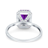 Emerald Cut Art Deco Halo Wedding Bridal Engagement Ring Round Simulated Cubic Zirconia 925 Sterling Silver