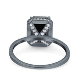 Emerald Cut Art Deco Halo Wedding Bridal Engagement Ring Round Simulated Cubic Zirconia 925 Sterling Silver