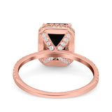 Emerald Cut Art Deco Halo Wedding Bridal Engagement Ring Round Simulated Cubic Zirconia 925 Sterling Silver