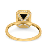 Emerald Cut Art Deco Halo Wedding Bridal Engagement Ring Round Simulated Cubic Zirconia 925 Sterling Silver
