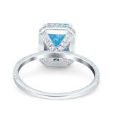 Emerald Cut Art Deco Halo Wedding Bridal Engagement Ring Round Simulated Cubic Zirconia 925 Sterling Silver