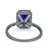 Emerald Cut Art Deco Halo Wedding Bridal Engagement Ring Round Simulated Cubic Zirconia 925 Sterling Silver