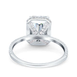 Emerald Cut Art Deco Halo Wedding Bridal Engagement Ring Round Simulated Cubic Zirconia 925 Sterling Silver