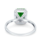 Emerald Cut Art Deco Halo Wedding Bridal Engagement Ring Round Simulated Cubic Zirconia 925 Sterling Silver