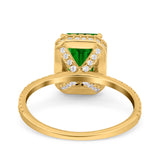Emerald Cut Art Deco Halo Wedding Bridal Engagement Ring Round Simulated Cubic Zirconia 925 Sterling Silver