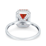 Emerald Cut Art Deco Halo Wedding Bridal Engagement Ring Round Simulated Cubic Zirconia 925 Sterling Silver