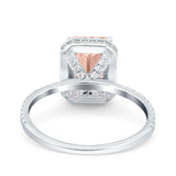 Emerald Cut Art Deco Halo Wedding Bridal Engagement Ring Round Simulated Cubic Zirconia 925 Sterling Silver