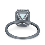 Emerald Cut Art Deco Halo Wedding Bridal Engagement Ring Round Simulated Cubic Zirconia 925 Sterling Silver