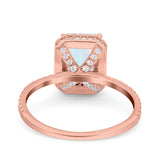 Emerald Cut Art Deco Halo Wedding Bridal Engagement Ring Round Simulated Cubic Zirconia 925 Sterling Silver