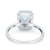 Emerald Cut Art Deco Halo Wedding Bridal Engagement Ring Round Simulated Cubic Zirconia 925 Sterling Silver