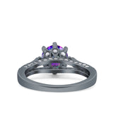 Art Deco Wedding Engagement Bridal Ring Round Simulated Cubic Zirconia 925 Sterling Silver