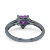 Art Deco Heart Three Stone Wedding Bridal Ring Round Black Simulated Cubic Zirconia 925 Sterling Silver