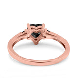 Art Deco Heart Three Stone Wedding Bridal Ring Round Black Simulated Cubic Zirconia 925 Sterling Silver