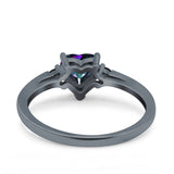 Art Deco Heart Three Stone Wedding Bridal Ring Round Black Simulated Cubic Zirconia 925 Sterling Silver