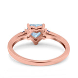 Art Deco Heart Three Stone Wedding Bridal Ring Round Blue Sapphire Simulated Cubic Zirconia 925 Sterling Silver